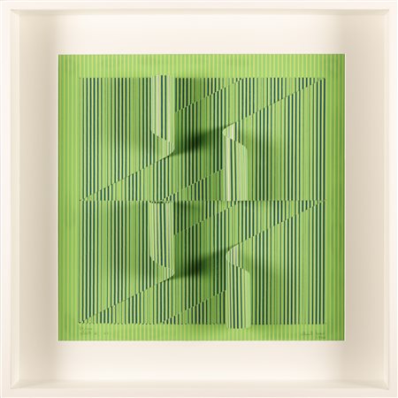 ALBERTO BIASI Progetto S5, rilievo 4 in blu e giallo su fondo verde.