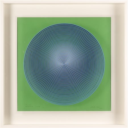 ALBERTO BIASI Progetto S2, dinamica visiva in azzurro e nero su verde sfumato bianco.