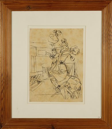 AFRO BASALADELLA Interno con vaso di fiori.