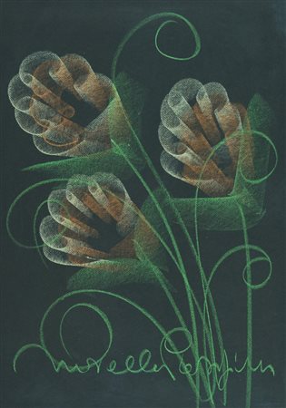 Novella Parigini Fiori Pastelli policromi su cartoncino nero, cm. 70x50...