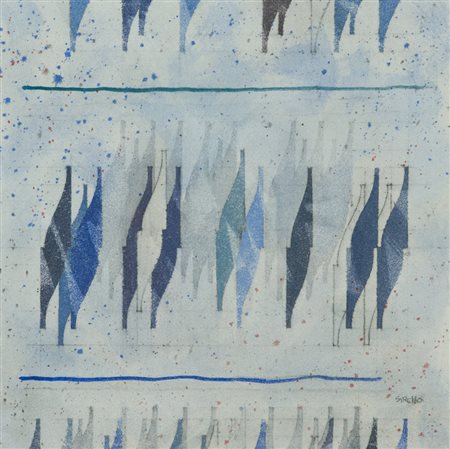 Enrico Sirello Studio per murale, 1999 Pigmenti su intonaco a pomice, cm....