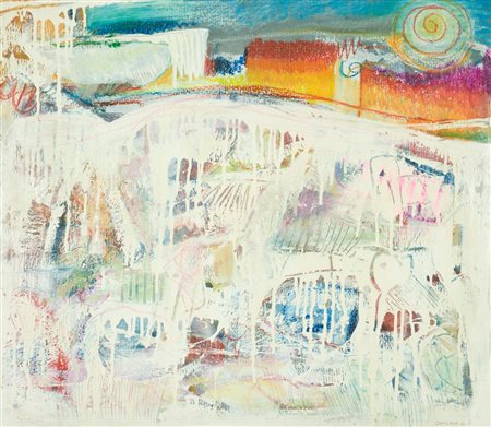 Cinzio Cavallarin Nevicata, 1986 Tecnica mista su tela, cm. 70x80 Firmato in...