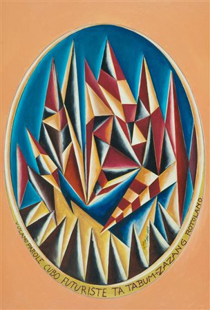 Luca Chessa Volano parole cubo futuriste Tecnica mista su carta, cm. 48x35...