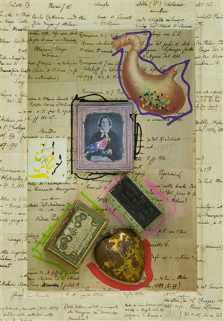 Giovanni Raffaelli Senza titolo Tecnica mista con applicazioni su tavola, cm....