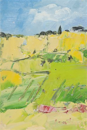 Sergio Scatizzi Paesaggio Olio su cartone, cm. 28x18,5 Firmato in basso a...