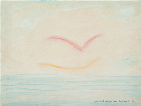 Giuseppe Bongi Coppia di uccelli marini in amore, 1960 Pastelli policromi su...