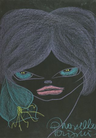 Novella Parigini Volto Pastelli policromi su cartoncino nero, cm. 70x50...