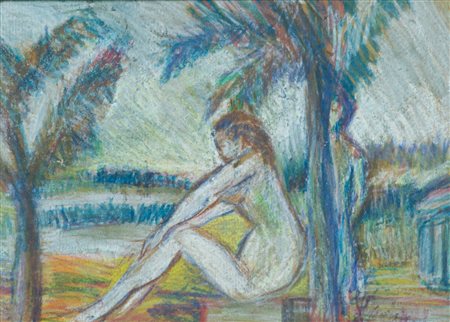 Silvio Polloni Figura seduta, 1927 Pastelli policromi su cartone, cm. 24x34...