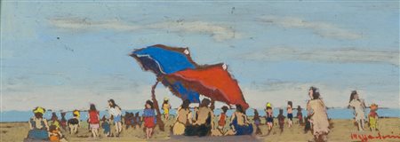 Franco Mazzaccherini Bagnanti Olio su tavola, cm. 11x29,5 Firmato in basso a...