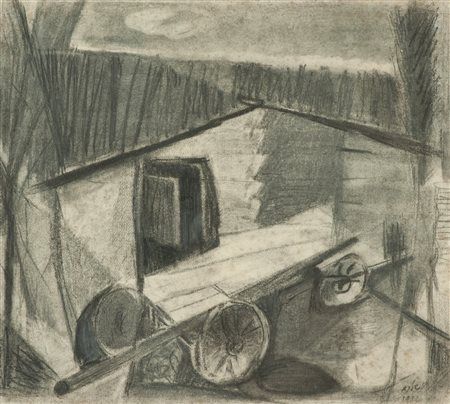 Anonimo Senza titolo Carboncino su carta, cm. 33x37 Firma illeggibile in...