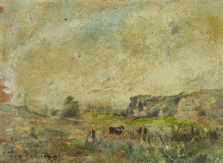 Teyssonnieres Paesaggio Olio su cartone, cm. 19,5x26 Firmato in basso a...