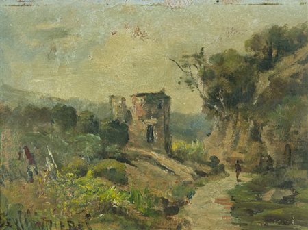 Teyssonnieres Paesaggio Olio su cartone, cm. 19x26,5 Firmato in basso a...