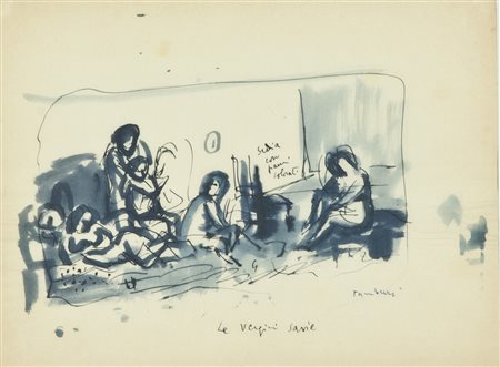 Orfeo Tamburi Le vergini savie China acquerellate su carta, cm. 21,5x28,5...