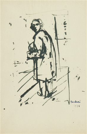 Orfeo Tamburi Figura, 1936 China su carta, cm. 28,5x18,5 Firma e data in...