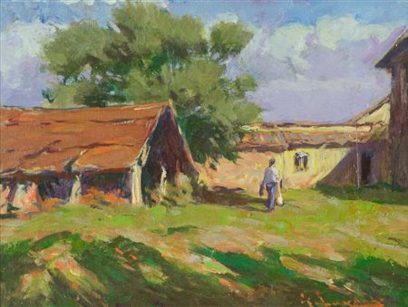 Giorgio Luxardo Casa colonica Olio su tavola, cm. 15,5x19,5 Firmato in basso...