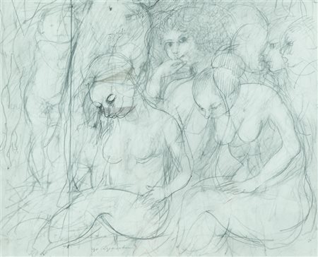 Ugo Capocchini Figure Lapis su carta, cm. 32x40 Firmato in basso a sinistra....