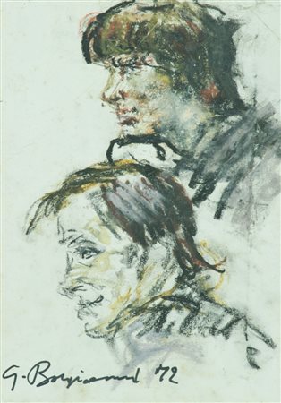 Guido Borgianni Lotto unico di due Opere - "Volti", 1972, Pastelli su carta,...
