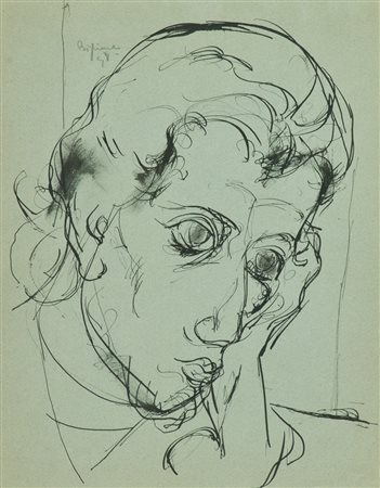 Annibale Biglione Volto, 1948 China su carta, cm. 32,5x25 Firma e data in...