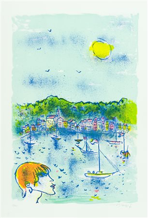 Franco Rognoni Portofino Litografia su carta, cm. 70x50, es. 28/150 Firma in...