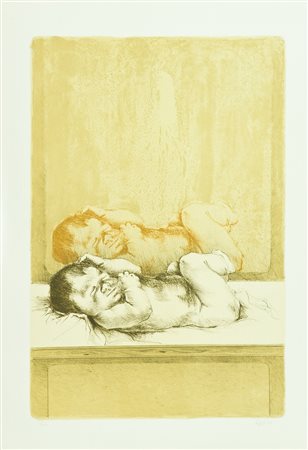 Osvaldo Peruzzi Lotto unico di due Opere - "Neonato", 1977, Litografia su...