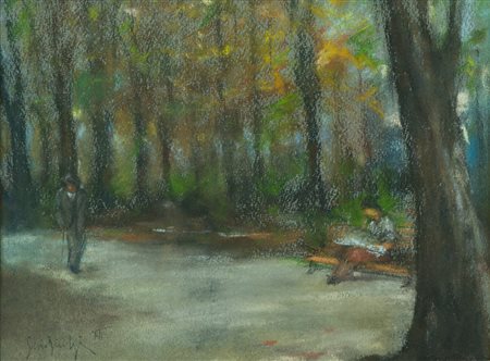 Silvio Bicchi Paesaggio con figure, 1912 Tecnica mista su cartone, cm....