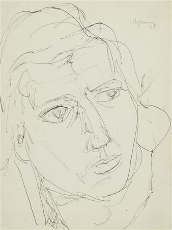 Annibale Biglione Volto, 1948 China su carta, cm. 32x25 Firma e data in alto...