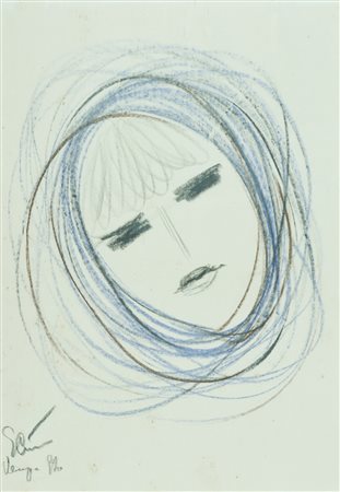 Eugen Ciuca Volto, 1970 Pastelli policromi su carta, cm. 50x35 La carta...