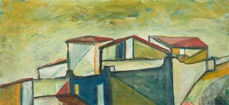 Alfredo Fabbri Paesaggio Olio su faesite, cm. 29x60,5 Firmato in basso a destra.