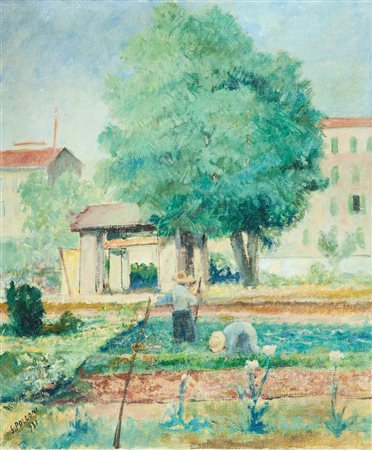 Silvio Polloni Contadini al lavoro, 1931 Olio su tela, cm. 60x50 La tela...