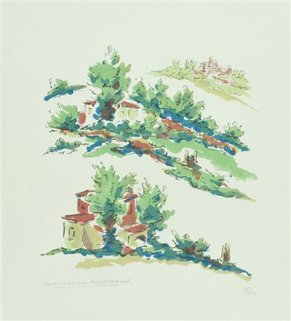 Leonardo Castellani Paesaggio Litografia su carta, cm. 36x33, es. 16/60 Firma...