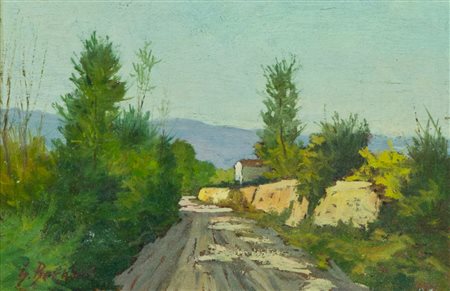 Guido Bernardi Paesaggio Olio su tavola, cm. 10x15 Firmato in basso a sinistra.