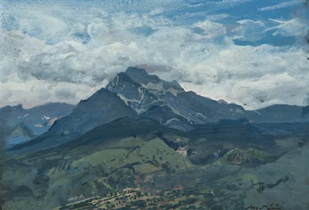 Mario Madiai Vista dal Ciocco Olio su cartone, cm. 27,5x37 Firmato in basso a...