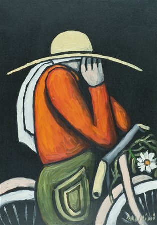 Giuseppe Bellini Figura in bicicletta, 1979 Olio su tela, cm. 70x50 Firmato...