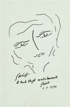 Virgilio Guidi Volto, 1975 China su carta, cm. 32x22 Firma, data e dedica a...