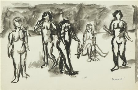 Orfeo Tamburi Figure China acquerellata su carta, cm. 19,5x29,5 Firmato in...