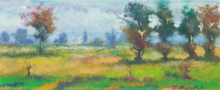 Tullio Bartoli Paesaggio Olio su tavola, cm. 14x31 Firmato in basso a destra.