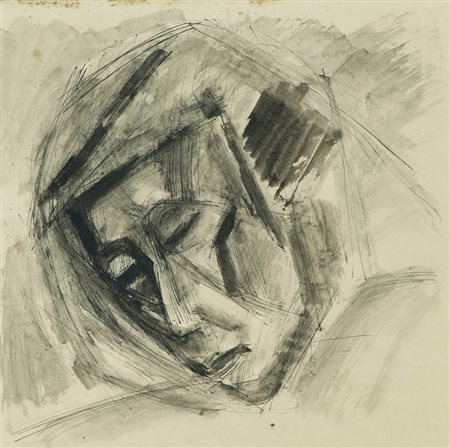 Anonimo del '900 Volto China acquerellata su carta, cm. 34x34