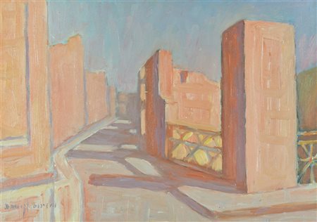 Dino Migliorini Veduta cittadina, anni '70 Olio su cartone telato, cm. 50x70...