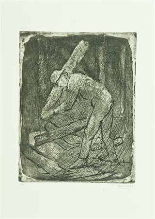 Quinto Martini Boscaiolo Acquaforte di cm. 32x25, su carta di cm. 50x36, es....