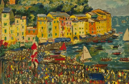 Michele Cascella Portofino Serigrafia su argento 800/1000, cm. 24x33, es....