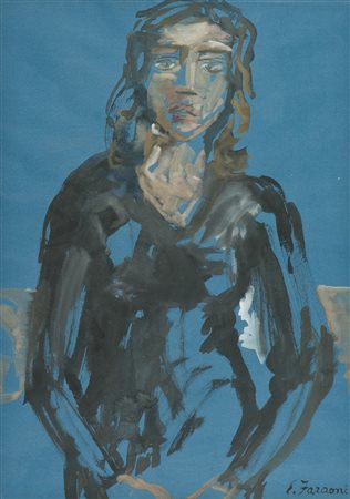 Enzo Faraoni Figura Tecnica mista su carta, cm. 63x45 Firmato in basso a...