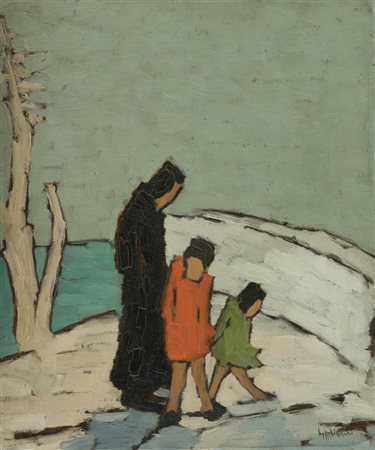 Beppe Bianchi Figure Olio su tavola, cm. 47x40 Firmato in basso a destra.