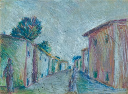 Silvio Polloni Paesaggio con figure, 1927 Pastelli policromi su cartone, cm....