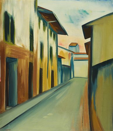 Giancarlo Caldini Strada fiorentina, 1955 Olio su tela, cm. 70x60 Firmato in...