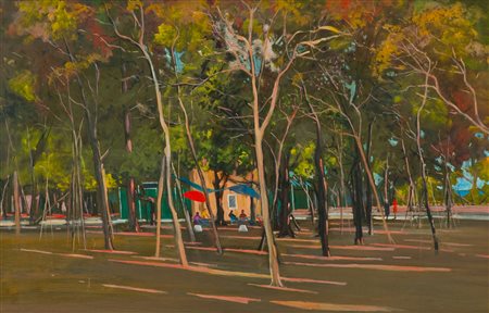 Piero Vaccari Pineta Olio su tavola, cm. 45x70 Firmato in basso a sinistra.