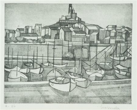 Lucisonda (Luciana Sonda) Lotto unico di due Opere - "Barche ormeggiate",...