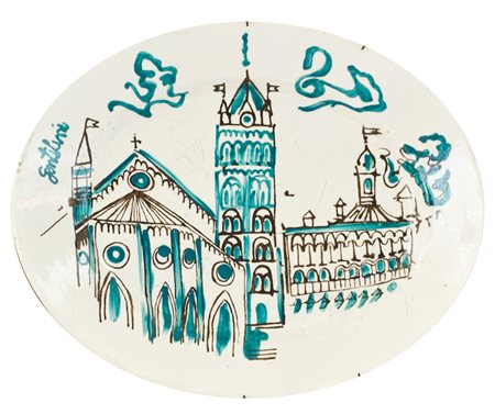 Franco Gentilini Piatto Multiplo in porcellana, cm. 27x34 Firmato sul lato...