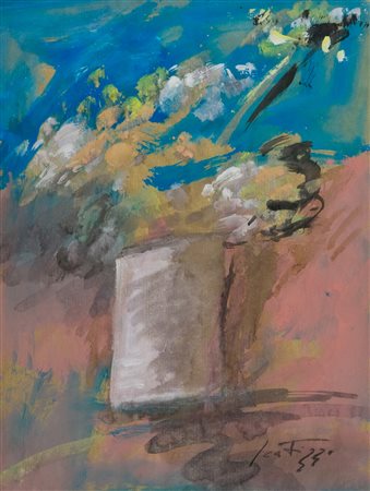 Sergio Scatizzi Vaso con fiori, anni '70 Tempera su carta, cm. 45x34 Firmato...