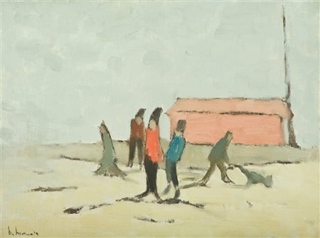 Beppe Bianchi Figure Olio su cartone telato, cm. 30x39,5 Firmato in basso a...