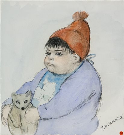 Nino Tirinnanzi Bambino Tecnica mista su carta riportata su tela, cm. 37,5x35...